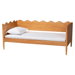 Baxton Studio Malaya Modern Oak Brown Wood Full Daybed with Scalloped Edges